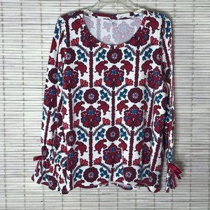 Crown & Ivy L Red Elephant Trunk Up Floral Knit Top Alabama Roll Tide GOP Large